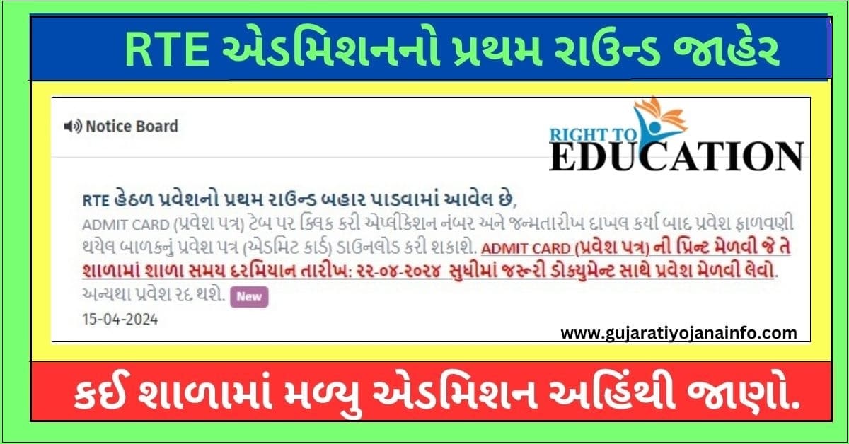 RTE Gujarat 2024 25 First Round List